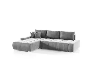 Ecksofa Sofa mit Schlaffunktion VOGAR Stoff Monolith Hellgrau Ottomane Links