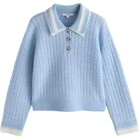 Next Strickpullover Polo-Strickpullover mit Doppelkragen + Zopfmuster (1-tlg)