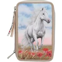 Depesche Schmuckset Miss Melody 3 Fach Federtasche mit Poppy Sand Design, Ideal für Schule und Freizeit, viel Stauraum