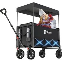 Sekey Bollerwagen Bollerwagen Faltbar mit Dach, 150L Handwagen Tragfähigkeit von 150 kg, Klappbarer Transportwagen mit Sonnenschutz für Ausflug Strand Camping