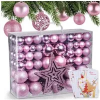 Onbest Weihnachtsbaumkugel Weihnachtskugeln 128-teiliges Set PLUS 5x Karten & 1x Baumspitze, in 3 Größen, 3 Designs, Weihnachtsschmuck Weihnachtsdeko