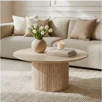 IDIMEX Couchtisch TEBUR, Beistelltisch rund 80cm in Travertinoptik mit geriffeltem Design Beige