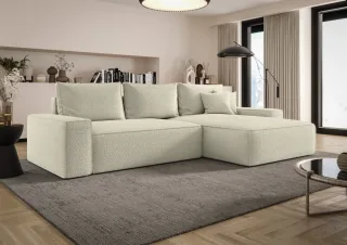 Ecksofa Schlafsofa Sofa WALKEN Stoff Quelle Ecru Ottomane Rechts