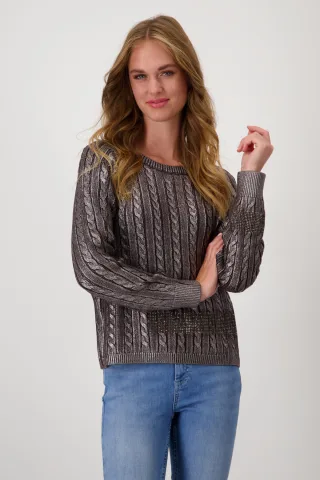 monari - Strickpullover mit Zopfmuster espresso - Gr. - 44