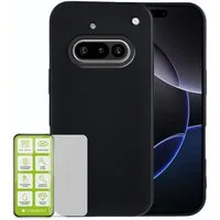 Wigento Handyhülle Für Nothing Phone 3a Silikon TPU Schutz Hülle Schwarz + 9H Hart Glas, Produktset TPU Hülle mit Hart Glas