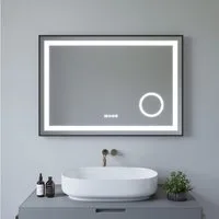 AQUABATOS Badspiegel LED Bad Spiegel mit Beleuchtung Badezimmerspiegel mit Licht (Lichtspiegel 120x60cm 100x70cm Led Spiegel Bad Wandspiegel Silber, Wandspiegel Schwarz matt, mit Rahmen Kosmetikspiegel Schminkspiegel Rasierspiegel Bad mit Vergrößerun