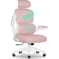 Fukstern Bürostuhl Ergonomischer Bürostuhl mit 90° klappbaren Armlehnen (Verstellbare Kopfstütze, atmungsaktiver Mesh-Bezug, Rücken- und Taillenstütze, Neigung fixierbar bei 90° (maximal kippbar bis 135), bis 150 kg belastbar