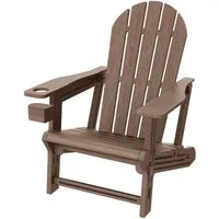 ML-DESIGN Gartenstuhl Adirondack Stuhl Kunststoff-Holzoptik Loungestuhl mit Getränkehalter, Gartensessel bis 180kg wetterfest Loungesessel für Garten & Terrasse