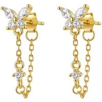 Hey Happiness Paar Ohrhänger Schmetterling Kettenohrringe, mit Zirkonia, 925 Silber Ohrstecker mit Ketten vergoldet, Gold & Roségold