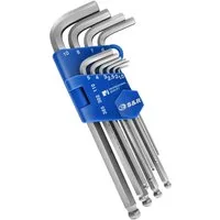 S&R Innensechskantschlüssel HX mit Kugelkopf, Langarm, mit Clip - Winkelschlüsselsatz metrisch (Set, 10-tlg. ⌀: 1,5-10,0 mm), Chrom-Vanadium-Stahl, vernickelt, extra lang
