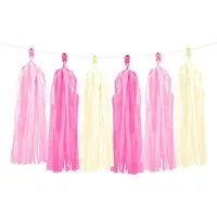 partydeco Hängedekoration Girlande Quasten Creme Pink Rosa, 12Stk./200cm