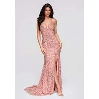 OMBRE Abendkleid Gwen Maxikleid mit Pailletten, Samtstruktur und Schleppe