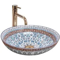wohnwerk.idee Aufsatzwaschbecken Waschbecken Bunt Braun Blau Vintage Mexikanisch Ornamente Orientalisch
