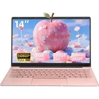 Rumtuk 14 Zoll Roségold Laptop, ultraleichtes und tragbares Notebook (35,56 cm/14 Zoll, Intel Celeron J4105, Intel Iris Xe, 8 GB, 128 GB SSD, FHD Display, 180° Scharnier, Webcam, TF-Kartensteckplatz)