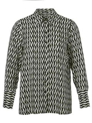 Frapp - Bluse Hemdkragen 1/1 Arm Druck black / offwhite - Gr. - 54