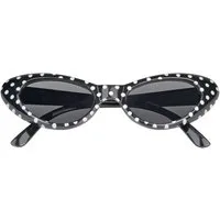 Das Kostümland Verkleidungsmaske Cat Eye Brille Sandy mit Punkten, Schwarz Weiß