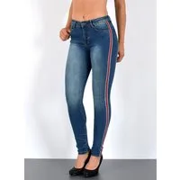 ESRA Skinny-fit-Jeans Damen High Waist Skinny Jeans mit Streifen bis Große Größe J330 Skinny Jeans Damen High Waist mit Seitenstreifen Galonstreifen Hose