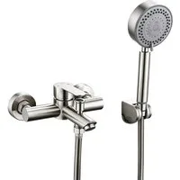 HOMELODY Wannenarmatur Badewannenarmatur Set gebürstet mit 4-strahliger Handbrause,Edelstahl Edelstahl Duscharmatur Wandmontage mit G1/2 Anschluss