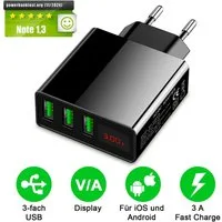 EAXUS 3A USB Netzteil mit Schnellladefunktion und Display USB-Ladegerät (3000,00 mA, 1-tlg., Zeigt Ladegeschwindigkeit an, 3 USB Ports für gleichzeitiges Laden)