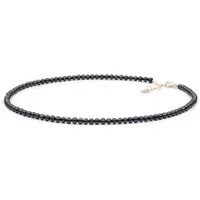 Gaura Pearls Perlenkette Modern Choker schwarz rund 4-4.5 mm, 38 cm, echte Süßwasserzuchtperlen, 14K Roségold plattiert 925er Silber