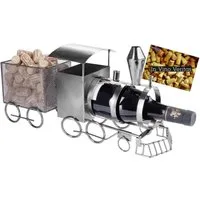 BRUBAKER Weinflaschenhalter Lokomotive mit Korkenbox, (inklusive Grußkarte), Metall Skulptur, Wein Geschenk, Flaschenhalter, Weinhalter