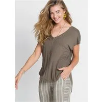 bonprix Oversize-Shirt Oversize-Passform, tiefer V-Ausschnitt, abgerundeter Vokuhila-Saum