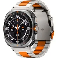 Wigento Smartwatch-Armband Für Samsung Galaxy Watch Ultra 47mm Three Bead Metall Armband Orange, Titanlegierung Armband, verstellbare Länge, schweiß- und wasserfest.