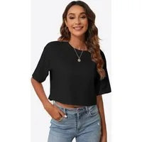 Imily Bela T-Shirt Damen Kurzarm Bauchfrei Top (Packung, 1-tlg., 1per-Pack) in Unifarbe