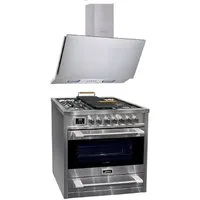 Kaiser Küchengeräte Gas-Standherd HGE 93505 R+AT 9455 N ECO, Gas Elektro Standherd 90 cm/ nkl. Grillplatte+Dunstabzugshaube 90 cm