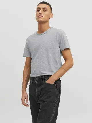 JACK&JONES - JJEBASIC O-NECK TEE S/S NOOS Light Grey Melange - Gr. - M