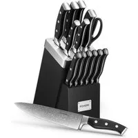 FOHERE Messer-Set 14-teiliges Messerset mit integriertem Schärfer und Wellenmuster (Set, 14-tlg), ergonomische Griffe, modernes Messerblock