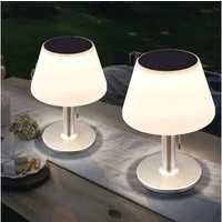 Expo Börse Gartenleuchte, LED-Leuchtmittel fest verbaut, Kaltweiß, 2er Set LED Solar Tisch Lampen Terrassen Außen Beleuchtung Garten