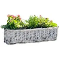 Dekoleidenschaft Blumenkasten aus Rattan "Koboo Grey" 60 cm lang, grau, Balkonkasten, Pflanzkasten (1 St), Pflanzgefäß, Pflanzenkasten, Balkon & Gartendeko für Draußen