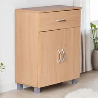 FINEBUY Sideboard SuVa1592_1 60cm mit 2 Türen & 1 Schublade Moderne Kommode (SETE Buche mit 2 Schubladen & 2 Türen 60x75x30 cm), Design Kommode Anrichte Flur-Schrank mit Griffen