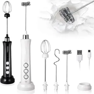 1200mAh Handheld Electric Egg Beater Coffee Milk Frother 3 Speeds Cordless Rechargeable Electric Milk Frother Handheld F