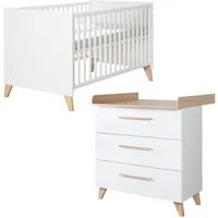 roba® Babymöbel-Set Leon - aus Holz - in Weiß mit Dekor Othello Eiche, (2-teiliges Set, 2-tlg., Kinder- & Beistellbett 60 x 120 cm & Wickelkommode)