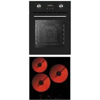 PKM Elektro-Herd-Set Einbau Herd Set Backofen nur 45 cm breit Glaskeramik-Kochfeld Umluft, mit 1-fach-Teleskopauszug