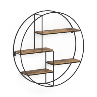 Vicco Wandregal, Wildeiche, Schwarz, Holzwerkstoff, 4 Fächer, Rund, 55x55x11 cm, Wohnzimmer, Regale, Wandregale