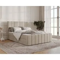 MOEBLO Boxbett BETT 01 BIS (Bonell, Topper, modernes Velours-Design mit Steppung & Stauraum, Doppelbett gepolstertes Kopfteil mit Bettkasten, aus Samt, Polsterbett Kontinentalbett, dekorativem Kopfteil, aus Samt), - (BxHxT):144/164/184x113x223 cm
