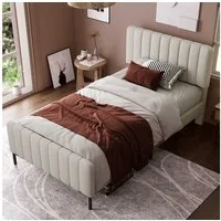 BlingBin Polsterbett (Einzelbett mit Lattenrost & verstellbarem Kopfteil – Leinen), Jugendbett 90 x 200 cm