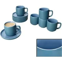 Ritzenhoff & Breker Tasse Ritzenhoff 6er Set Jasper Espressotassen & Untertassen Ozeanblau, Steingut