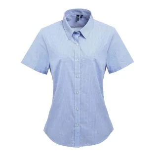 Premier Womens/Ladies Gingham Short-Sleeved Shirt (Hellblau/Weiß)