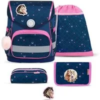 Belmil Schulranzen Schulranzen Set,Compact,Brustgurt,Magnetverschluss,Patches (5-tlg., Schulranzen Set 5 tlg)