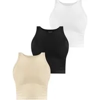 Janice Kurzarmshirt 3 x Damen crop Top hochgeschlossen Niah Kurzes Tanktop aus Baumwolle
