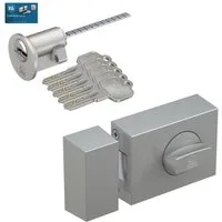 BASI Türzusatzschloss Kastenschloss (Spar-Set), im Set mit Außenzylinder, Drehknauf, Sperrriegel, Dornmaß 45 mm, silb.