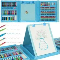 Ikonka Malstift Kinder Malkoffer 208 teilig Malset im Tragekoffer Blau oder Pink, (Kinder Malset 208 teilig im Tragekoffer mit Kreativzubehör, 208-tlg., Malkoffer 208 teilig mit Stiften Farben Papier und Zubehör), Übersichtlicher Tragekoffer mit 208 