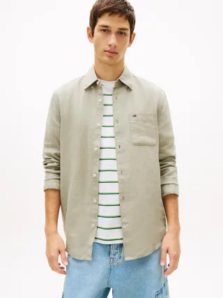 Tommy Jeans (PVH Group) - TJM REG LINEN SHIRT Utility Sage - Gr. - M