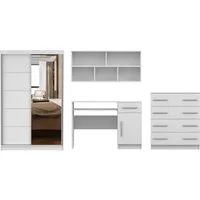 Deine Möbel 24 Jugendzimmer-Set TILL PLUS 05 Möbel Set in Weiß Matt oder Eiche Sonoma, (Set, 4-tlg., ideale Möbel für Kinder und Jugendliche), Modernes Set, Kleiderschrank, Schreibtisch, Kommode & Wandregal