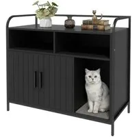 GarveeMore Katzentoilette Katzenklo-Schrank Katzenhaus mit Metallrahmen 95x45x82cm