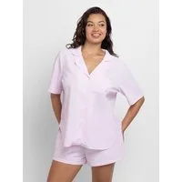 Dorina Pyjamaoberteil Diana V-Ausschnitt, feine Streifen, Kurzarm, weich, leicht